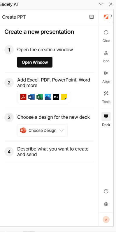 Slidely AI presentation creation panel